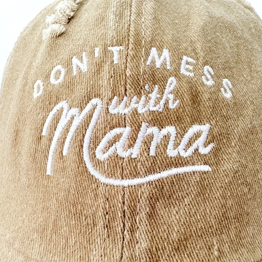 Don' Mess‎ With Mama Tan Strapback Criss Cross Ponytail Baseball Cap Hat